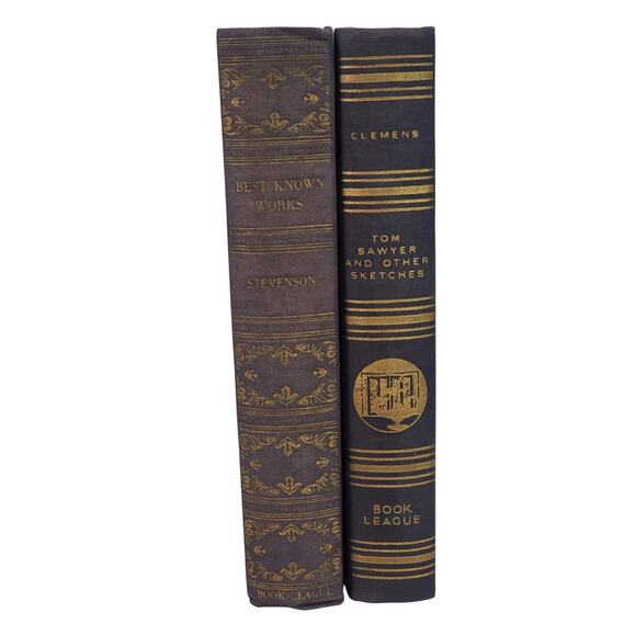 Vtg Set of 2 Book League of America Stevenson Clemens HC 1941 New York - Picture 1 of 16